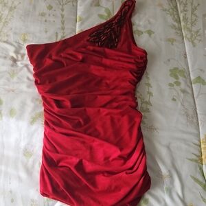 Trixxi Scarlet One-Shoulder Top Worn Black Beading